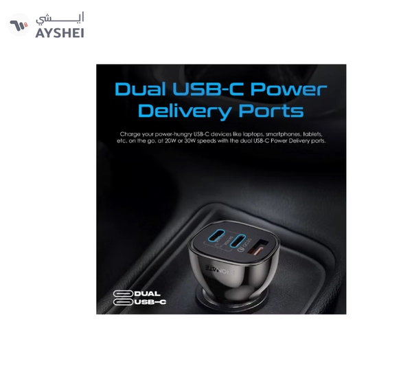 PROMATE iPhone 16 Transparent 80W Fast Charge Multi-Port Car Adapter With Dual USB Type-C 