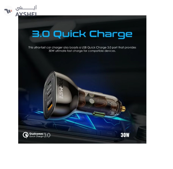 PROMATE iPhone 16 Transparent 80W Fast Charge Multi-Port Car Adapter With Dual USB Type-C 
