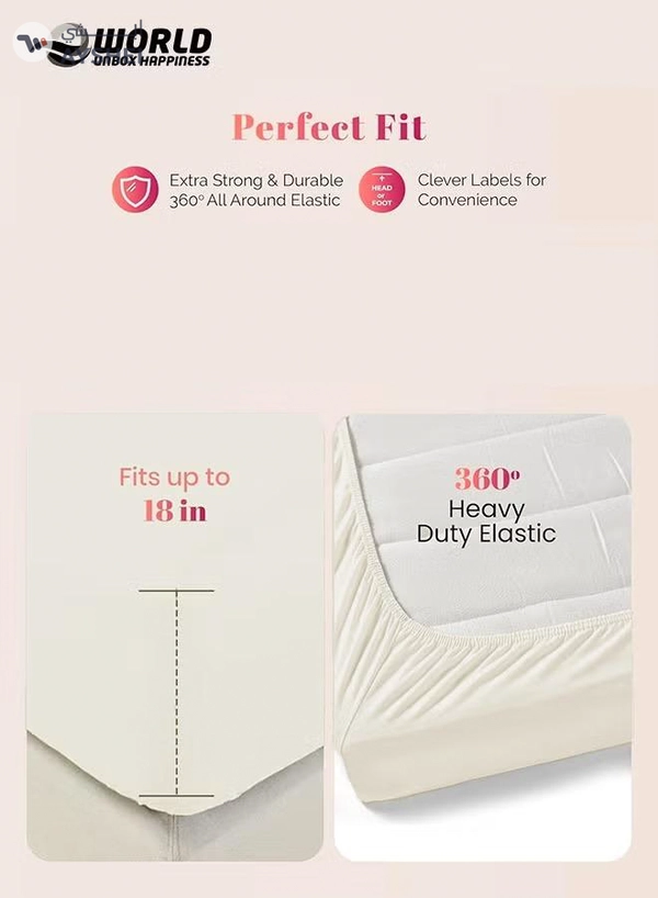 Eworld 3-Piece Cream Cotton Fitted Bedsheet Set Includes 1 Deep-Pocket Sheet and 2 Pillow Covers