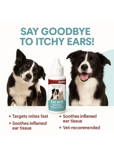  Bioline Ear Mite Treatment for Dogs & Cats | 30ml Pet Ear Cleaner Solution | Anti-Itch, Mite Removal Drops | Safe, Natural Formula | Vet-Recommended Pet Ear Hygiene Care for All Breeds-3