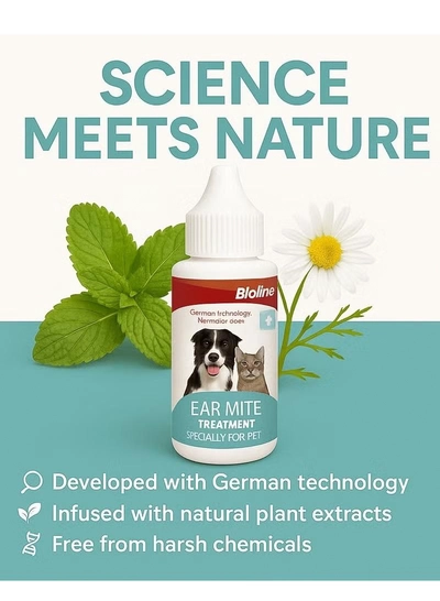  Bioline Ear Mite Treatment for Dogs & Cats | 30ml Pet Ear Cleaner Solution | Anti-Itch, Mite Removal Drops | Safe, Natural Formula | Vet-Recommended Pet Ear Hygiene Care for All Breeds-2