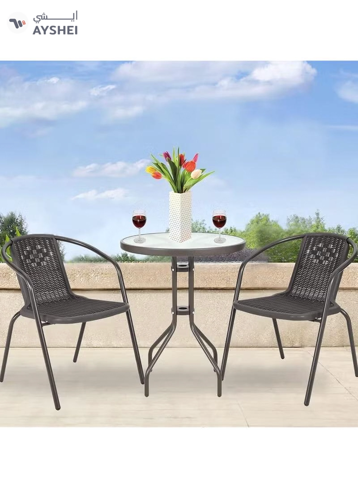 DubaiGallery Garden Patio Seating Chair and Table Set Outdoor Balcony Garden Coffee Table Set Furniture with 1 Table and 2 Chairs Set-2-2