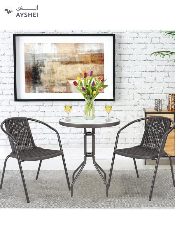 DubaiGallery Garden Patio Seating Chair and Table Set Outdoor Balcony Garden Coffee Table Set Furniture with 1 Table and 2 Chairs Set