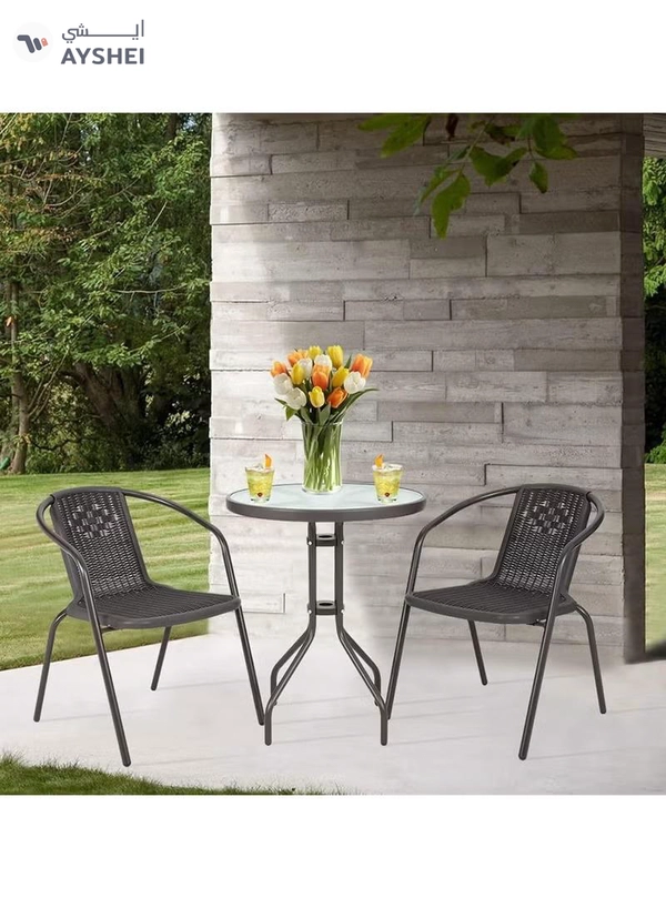 DubaiGallery Garden Patio Seating Chair and Table Set Outdoor Balcony Garden Coffee Table Set Furniture with 1 Table and 2 Chairs Set