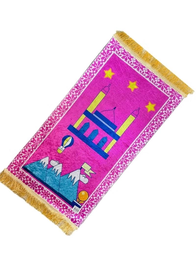 Generic Islamic Prayer Mat for Kids with Convenient Holding Bag-Pink-1