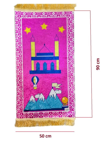 Generic Islamic Prayer Mat for Kids with Convenient Holding Bag-Pink-3