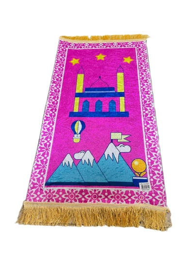 Generic Islamic Prayer Mat for Kids with Convenient Holding Bag-Pink-2