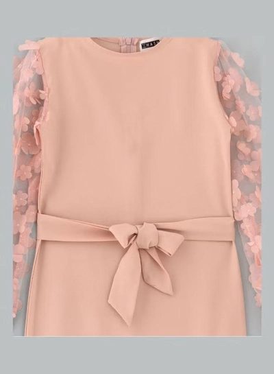  HASHQLO Flower Embellished Full Sleeve Short Dress Pink-2