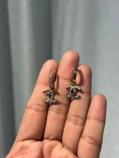 Chanel CC Logo Hoop Earrings with Diamonds-0