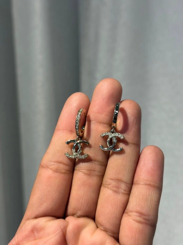 Chanel CC Logo Hoop Earrings with Diamonds