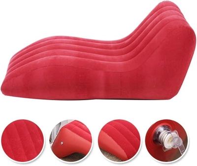 Inflatable Sofa Bed with Air Pump – Lunch Break Lounger, Lazy Folding Cushion, Creative Bean Bag Chair for Bedroom (Color: Red)-0