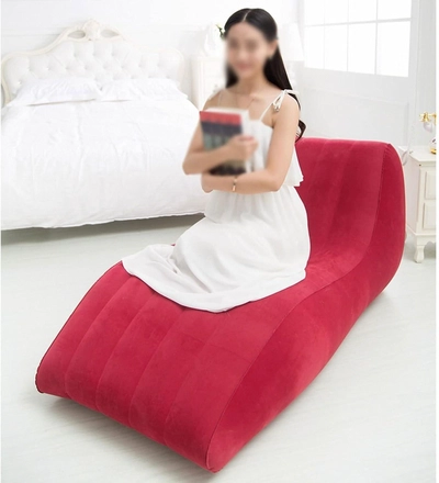 Inflatable Sofa Bed with Air Pump – Lunch Break Lounger, Lazy Folding Cushion, Creative Bean Bag Chair for Bedroom (Color: Red)-5