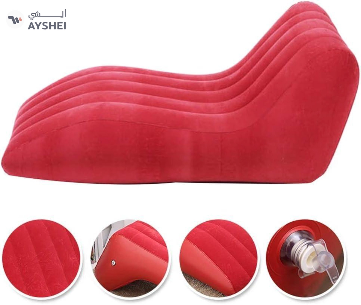 Inflatable Sofa Bed with Air Pump – Lunch Break Lounger, Lazy Folding Cushion, Creative Bean Bag Chair for Bedroom (Color: Red)