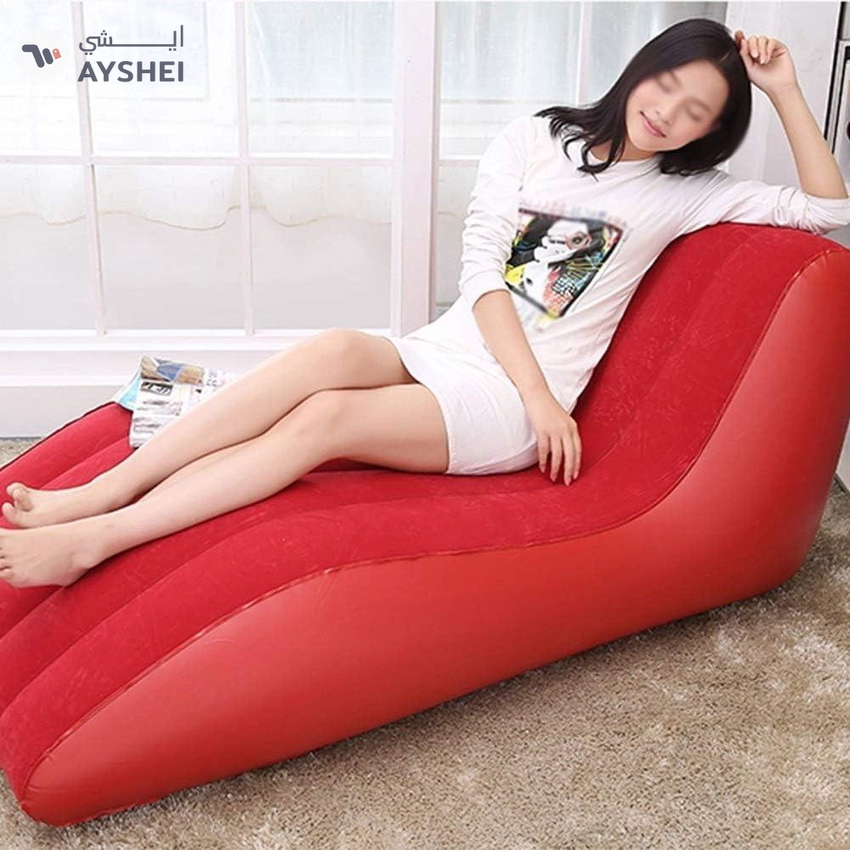 Inflatable Sofa Bed with Air Pump – Lunch Break Lounger, Lazy Folding Cushion, Creative Bean Bag Chair for Bedroom (Color: Red)-1-1