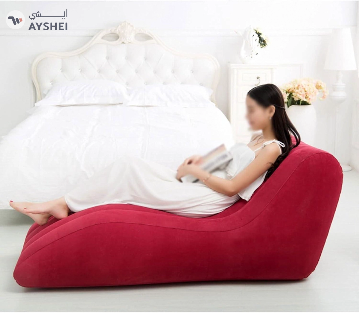 Inflatable Sofa Bed with Air Pump – Lunch Break Lounger, Lazy Folding Cushion, Creative Bean Bag Chair for Bedroom (Color: Red)-6-6