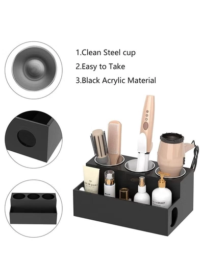 Eworld Black Acrylic Hair Tools Organizer with 3 Stainless Steel cups-1