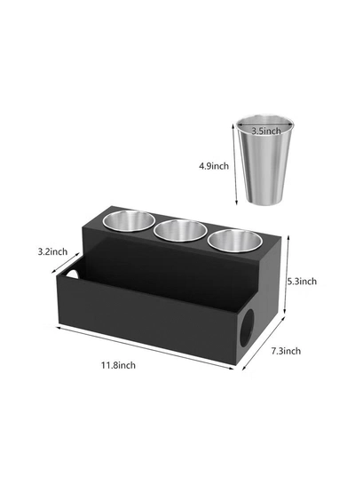 Eworld Black Acrylic Hair Tools Organizer with 3 Stainless Steel cups-3