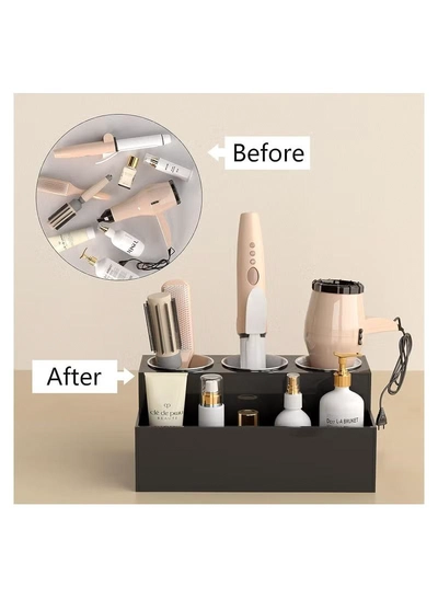 Eworld Black Acrylic Hair Tools Organizer with 3 Stainless Steel cups-4