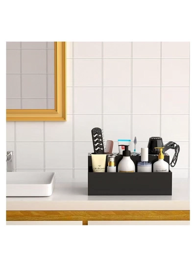 Eworld Black Acrylic Hair Tools Organizer with 3 Stainless Steel cups-5