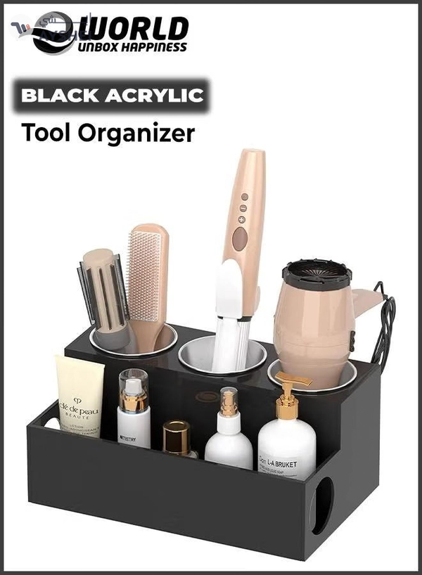 Eworld Black Acrylic Hair Tools Organizer with 3 Stainless Steel cups