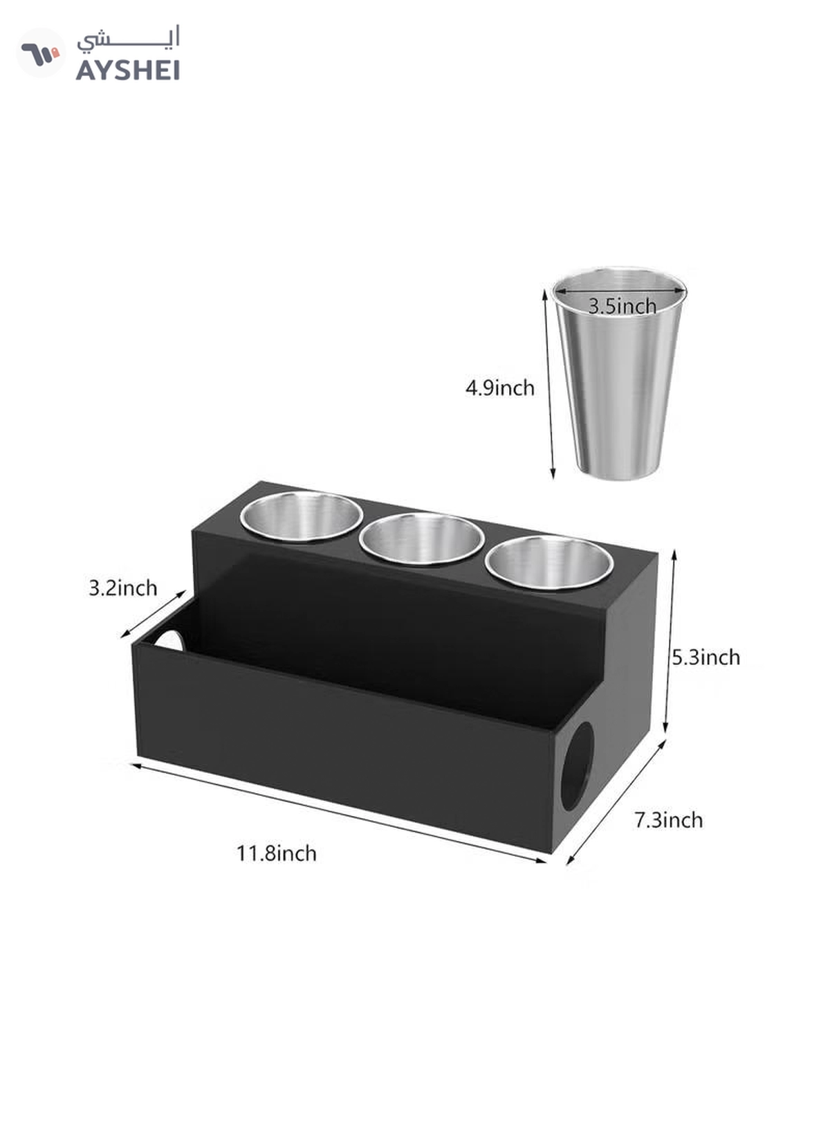 Eworld Black Acrylic Hair Tools Organizer with 3 Stainless Steel cups-3-3