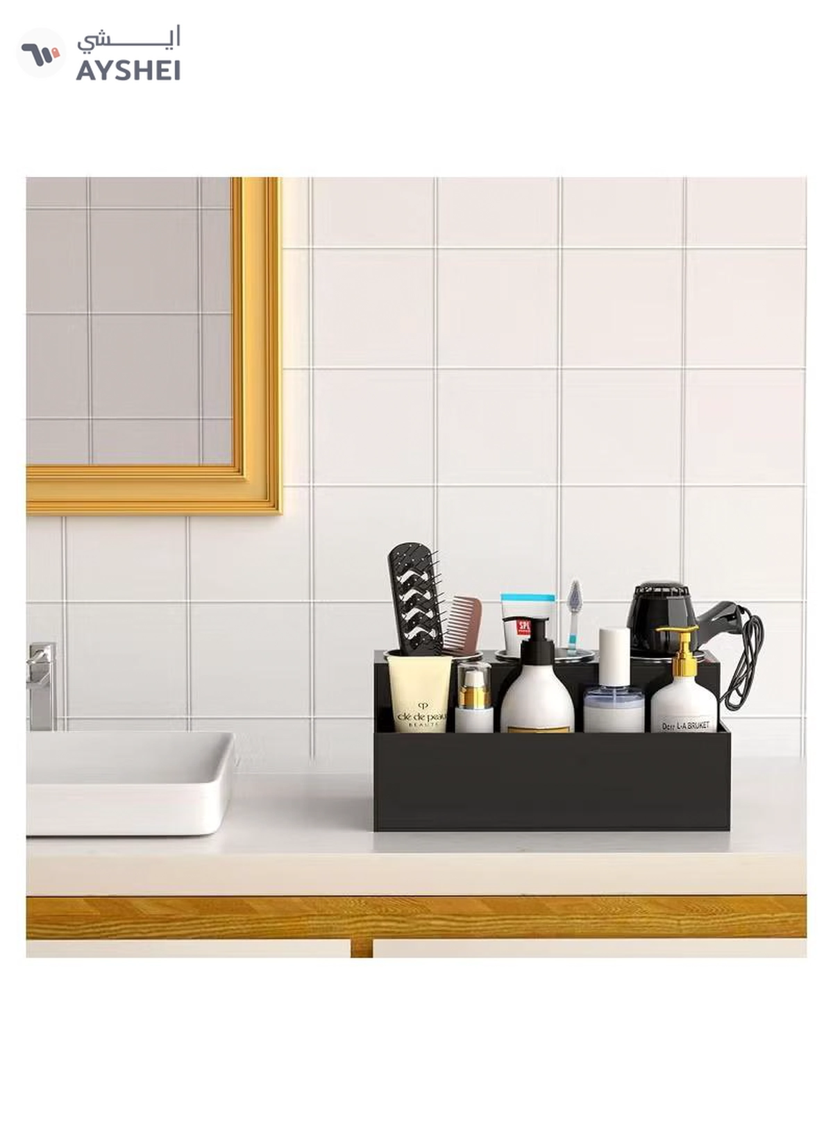 Eworld Black Acrylic Hair Tools Organizer with 3 Stainless Steel cups-5-5