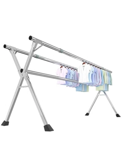 DubaiGallery Clothes Drying Rack for Laundry Foldable Free of Installation Adjustable Stainless Steel Garment Rack-2