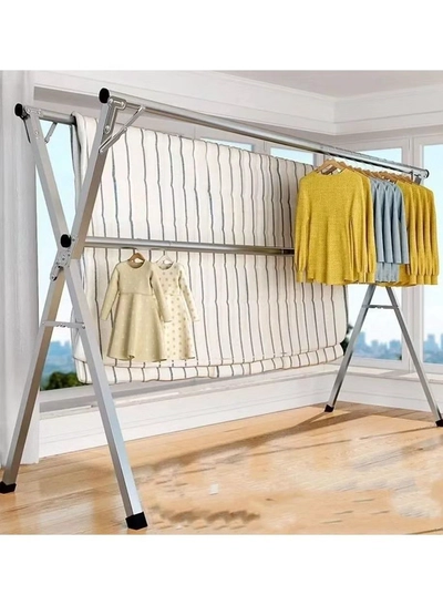 DubaiGallery Clothes Drying Rack for Laundry Foldable Free of Installation Adjustable Stainless Steel Garment Rack-0