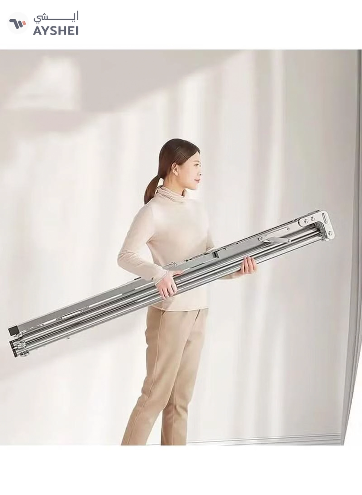 DubaiGallery Clothes Drying Rack for Laundry Foldable Free of Installation Adjustable Stainless Steel Garment Rack-3-3