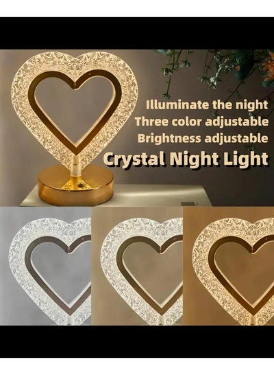 Yuwell Ramadan Lamp Crystal Table Lamp Heart Lamp With USB 3 Color Changing Option Crystal Lamp LED Light Lamp With 3 Light Intensities Tactile Switch Desk Lamp Ramadan Decoration Light-3