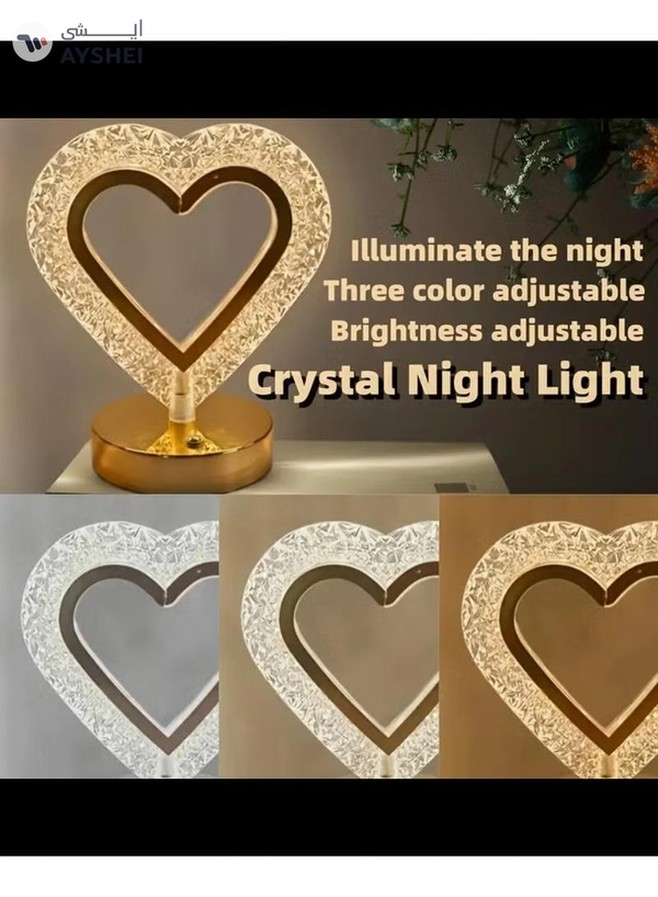 Yuwell Ramadan Lamp Crystal Table Lamp Heart Lamp With USB 3 Color Changing Option Crystal Lamp LED Light Lamp With 3 Light Intensities Tactile Switch Desk Lamp Ramadan Decoration Light