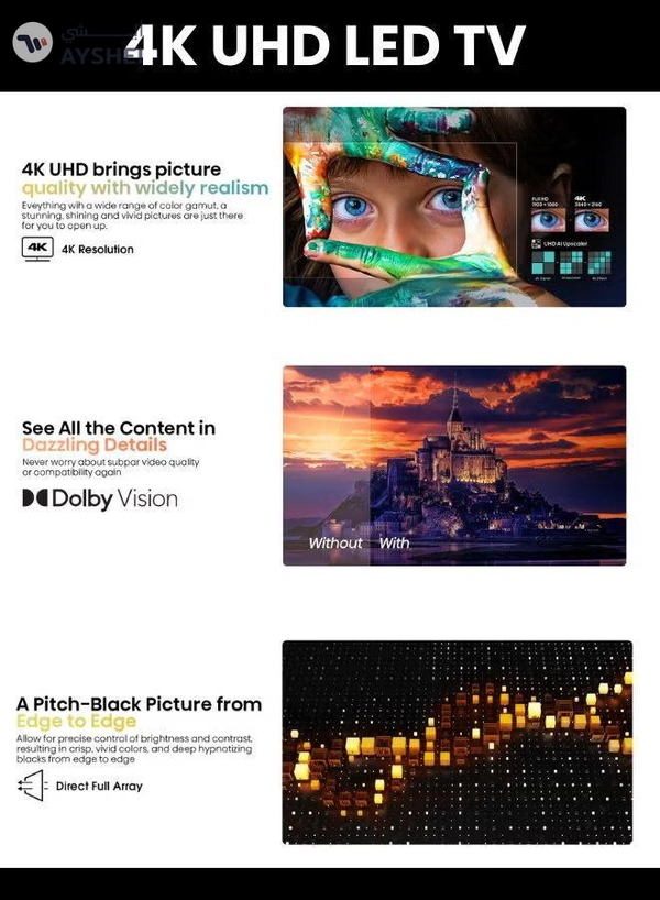 Hisense 55 Inch 4K UHD LED Smart TV, HDR, DTS, Virtual X, and Wi Fi With 2.0 Channel Soundbar 30W, HDMI ARC, Bluetooth, USB, MP3, FM Station 55A61K+SOUNDBAR Black