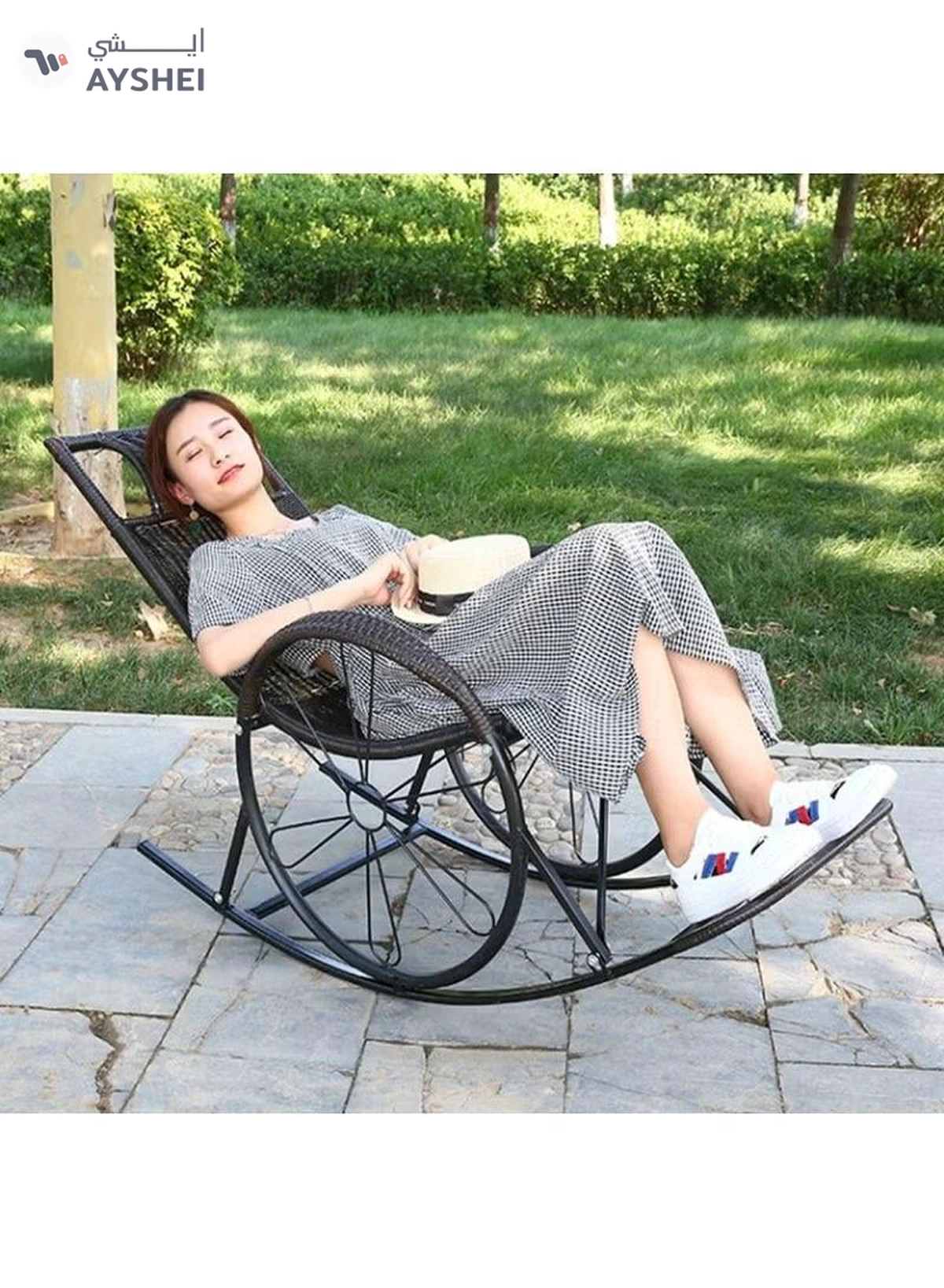 DubaiGallery Rocking Chair Recliner Adult Balcony Household Leisure Chair Outdoor Elderly Adult Nap Double Deck-1-1