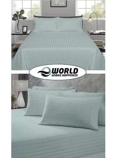 3 Piece Luxury Pastel Green Striped Bed Sheet Set with 1 Flat Sheet and 2 Pillowcases for Hotel and Home Crafted from Ultra Soft and Breathable For All Seasons Microfiber for Year-Round Comfort (Single/Double)-2