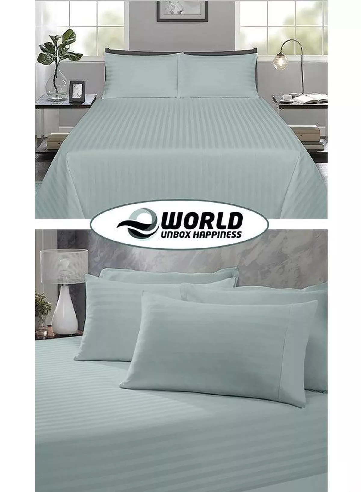 3 Piece Luxury Pastel Green Striped Bed Sheet Set with 1 Flat Sheet and 2 Pillowcases for Hotel and Home Crafted from Ultra Soft and Breathable For All Seasons Microfiber for Year-Round Comfort (Single/Double)-2-2