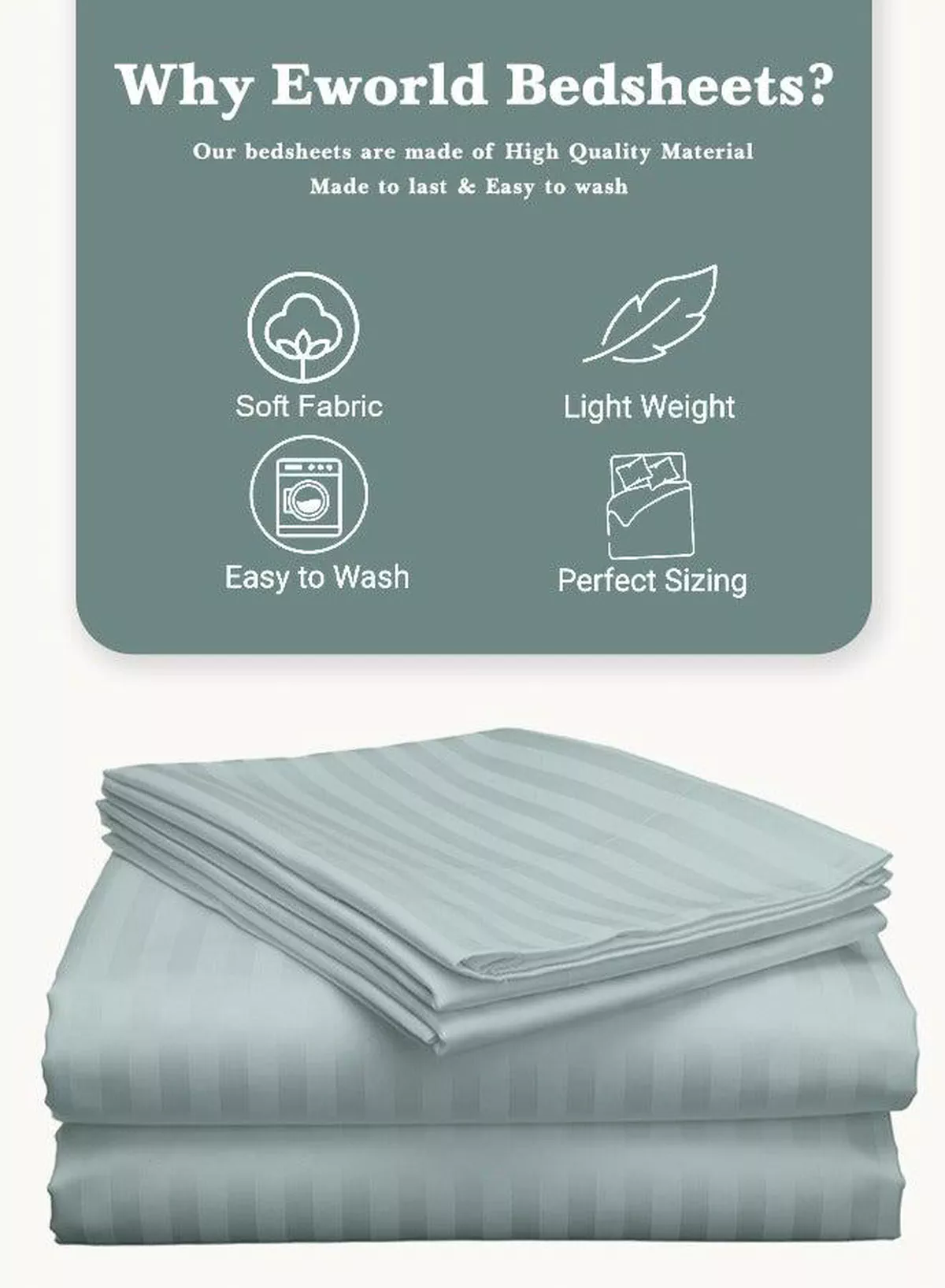 3 Piece Luxury Pastel Green Striped Bed Sheet Set with 1 Flat Sheet and 2 Pillowcases for Hotel and Home Crafted from Ultra Soft and Breathable For All Seasons Microfiber for Year-Round Comfort (Single/Double)-3-3