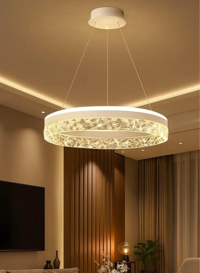 AL THURAYAT Modern and elegant LED chandelier with design. The chandelier LED 50 cm is made of white ring with crystal edges that hang from thin wires to give the place a magical light.-0