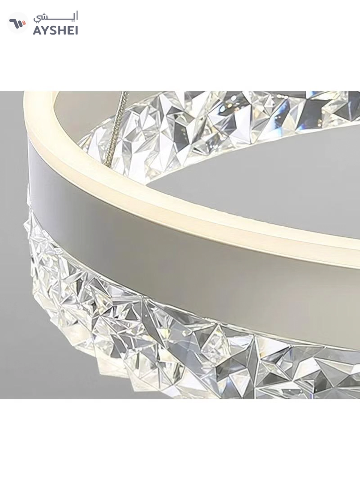 AL THURAYAT Modern and elegant LED chandelier with design. The chandelier LED 50 cm is made of white ring with crystal edges that hang from thin wires to give the place a magical light.-1-1