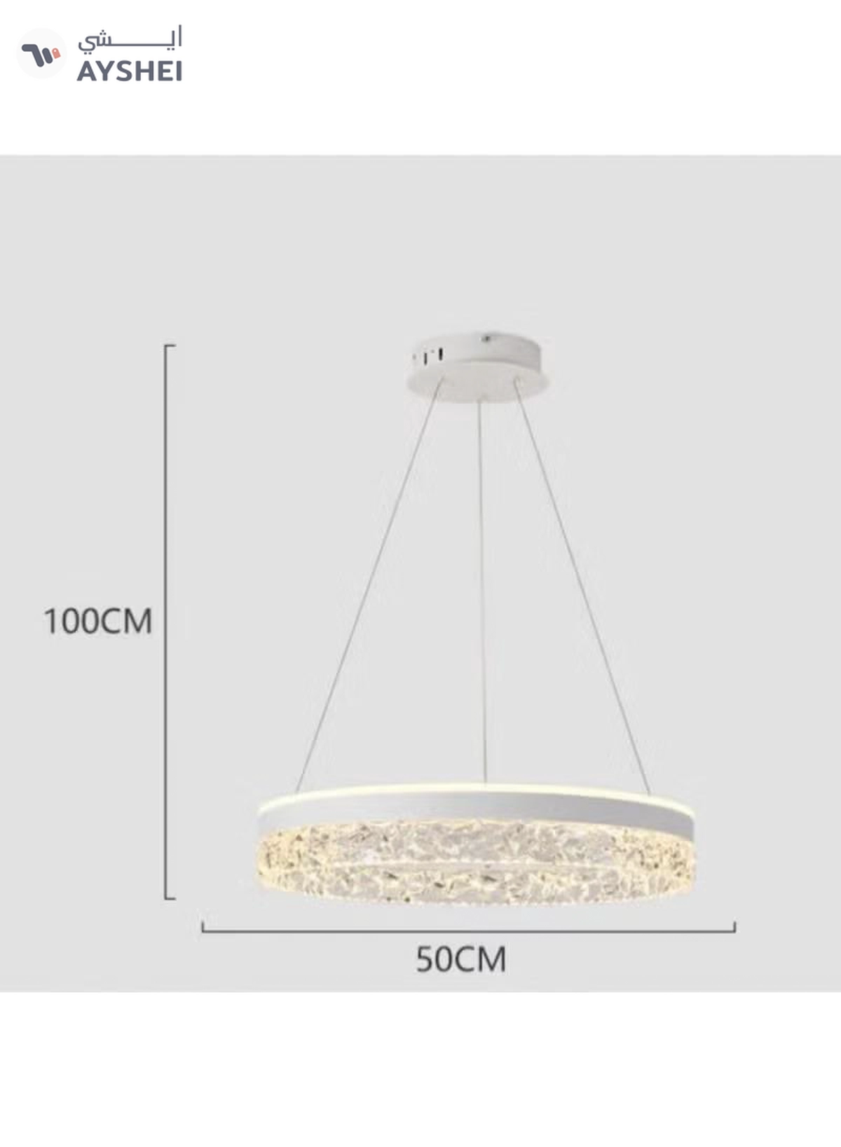 AL THURAYAT Modern and elegant LED chandelier with design. The chandelier LED 50 cm is made of white ring with crystal edges that hang from thin wires to give the place a magical light.-2-2