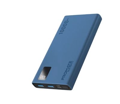 PROMATE 10000 mAh Compact Smart Charging Power Bank with Dual USB-A & USB-C Output 10W Blue-0