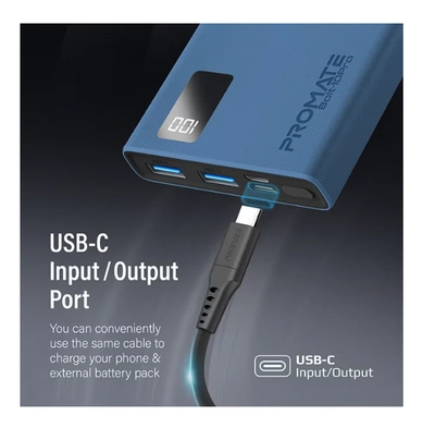 PROMATE 10000 mAh Compact Smart Charging Power Bank with Dual USB-A & USB-C Output 10W Blue-3