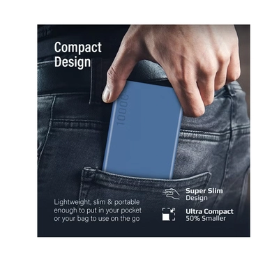 PROMATE 10000 mAh Compact Smart Charging Power Bank with Dual USB-A & USB-C Output 10W Blue-5