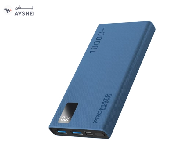 PROMATE 10000 mAh Compact Smart Charging Power Bank with Dual USB-A & USB-C Output 10W Blue