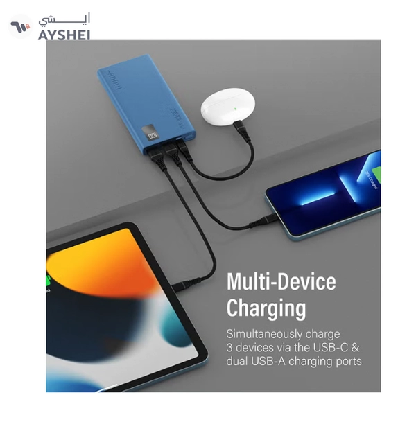 PROMATE 10000 mAh Compact Smart Charging Power Bank with Dual USB-A & USB-C Output 10W Blue