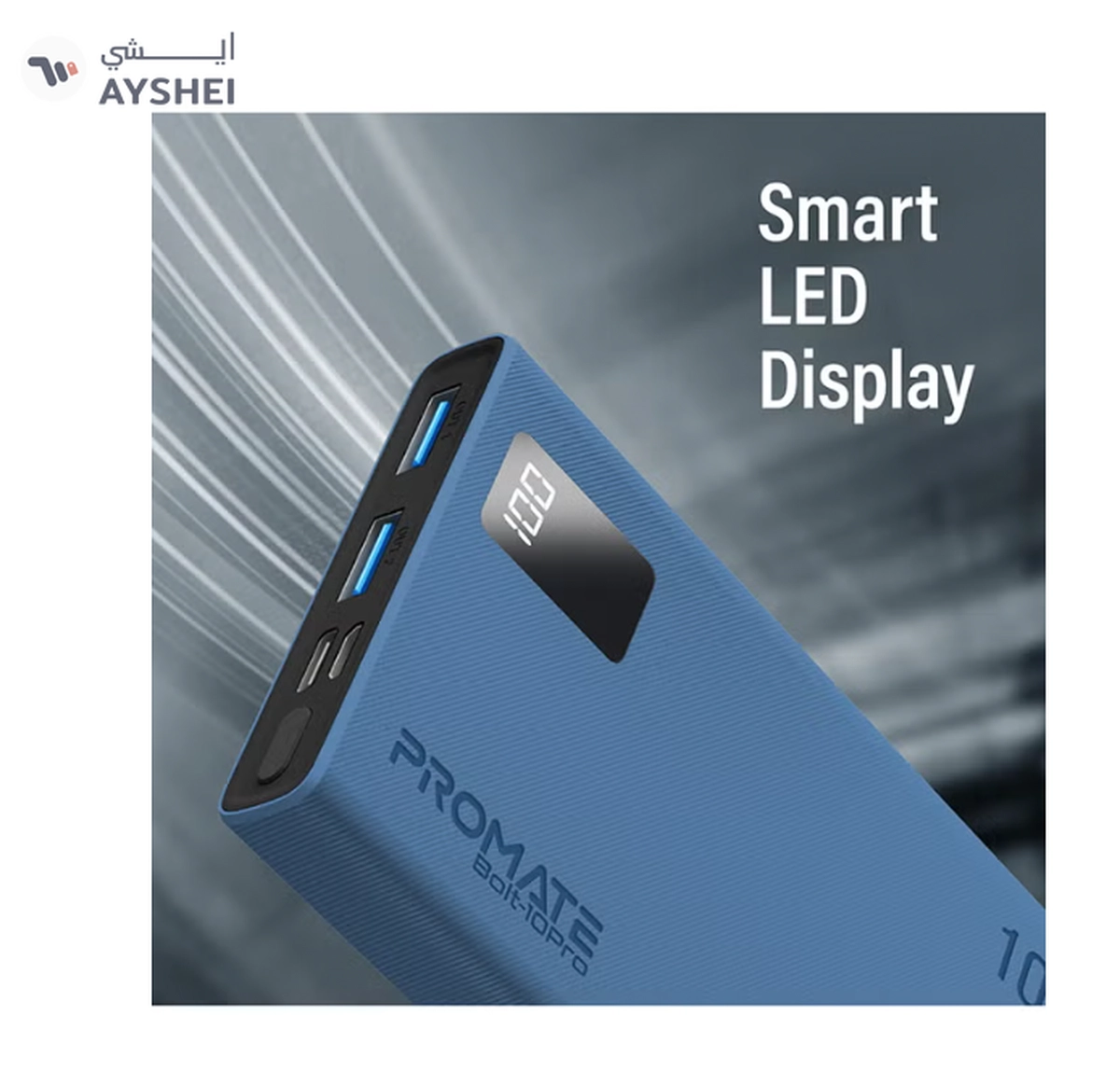 PROMATE 10000 mAh Compact Smart Charging Power Bank with Dual USB-A & USB-C Output 10W Blue-7-7