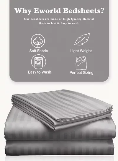 3 Piece Super King Grey Striped Bed Sheet Set – Ultra-Soft Microfiber Striped Sheet & 2 Pillowcases, Breathable Luxury Bedding for Home & Hotel Use-1