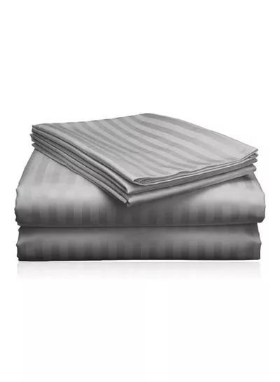 3 Piece Super King Grey Striped Bed Sheet Set – Ultra-Soft Microfiber Striped Sheet & 2 Pillowcases, Breathable Luxury Bedding for Home & Hotel Use-2