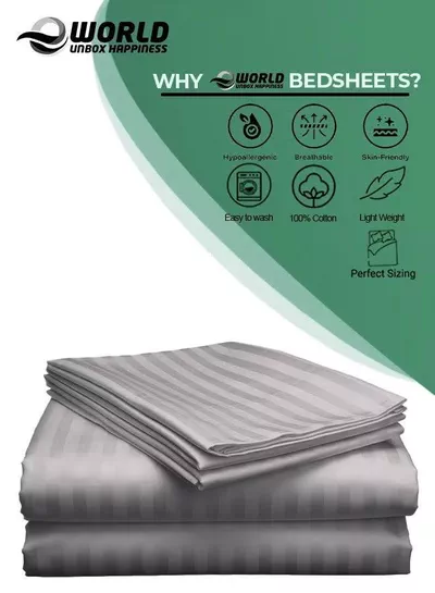3 Piece Super King Grey Striped Bed Sheet Set – Ultra-Soft Microfiber Striped Sheet & 2 Pillowcases, Breathable Luxury Bedding for Home & Hotel Use-4