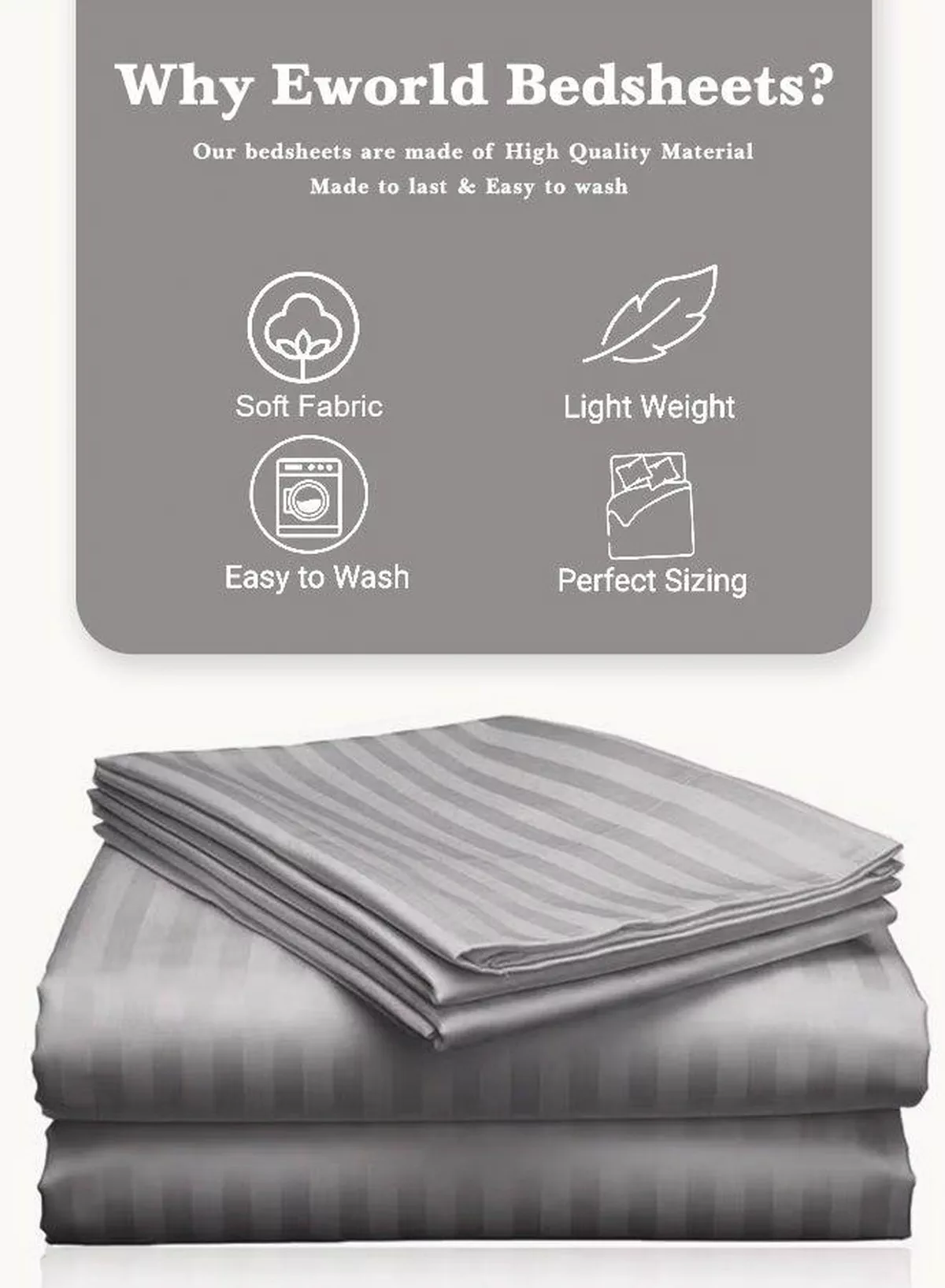 3 Piece Super King Grey Striped Bed Sheet Set – Ultra-Soft Microfiber Striped Sheet & 2 Pillowcases, Breathable Luxury Bedding for Home & Hotel Use-1-1