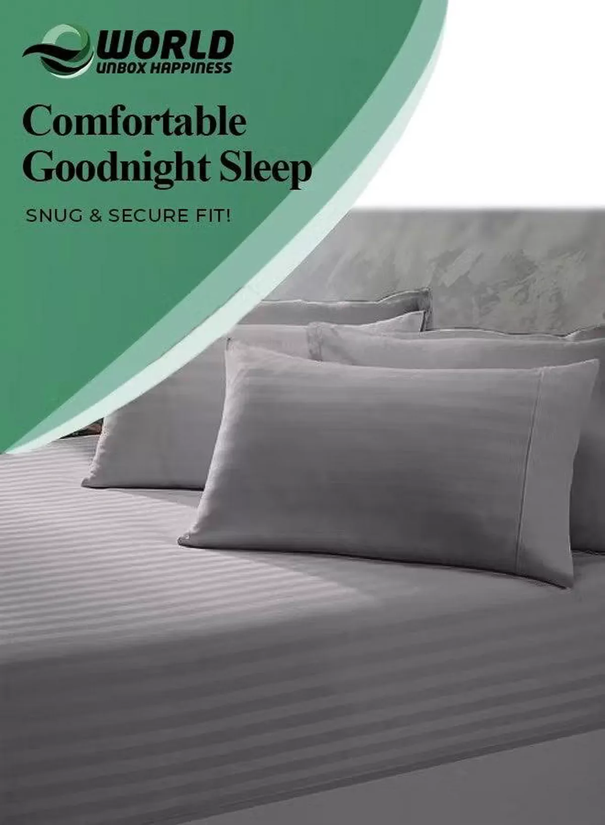 3 Piece Super King Grey Striped Bed Sheet Set – Ultra-Soft Microfiber Striped Sheet & 2 Pillowcases, Breathable Luxury Bedding for Home & Hotel Use-3-3